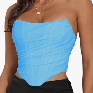 Sky blue boned corset top, size L.